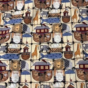 Handmade Noahs Ark‎ Baby Quilt Blanket Animals Nursery Blue Yellow 40x52
